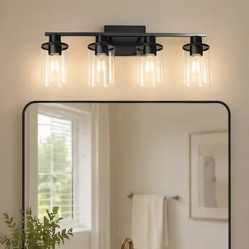 Modern 4 Light Glass Wall Sconce Bathroom Vanity Lighting Fixture Decorative Mirror Front Lamp Shade for Dresser Art Home