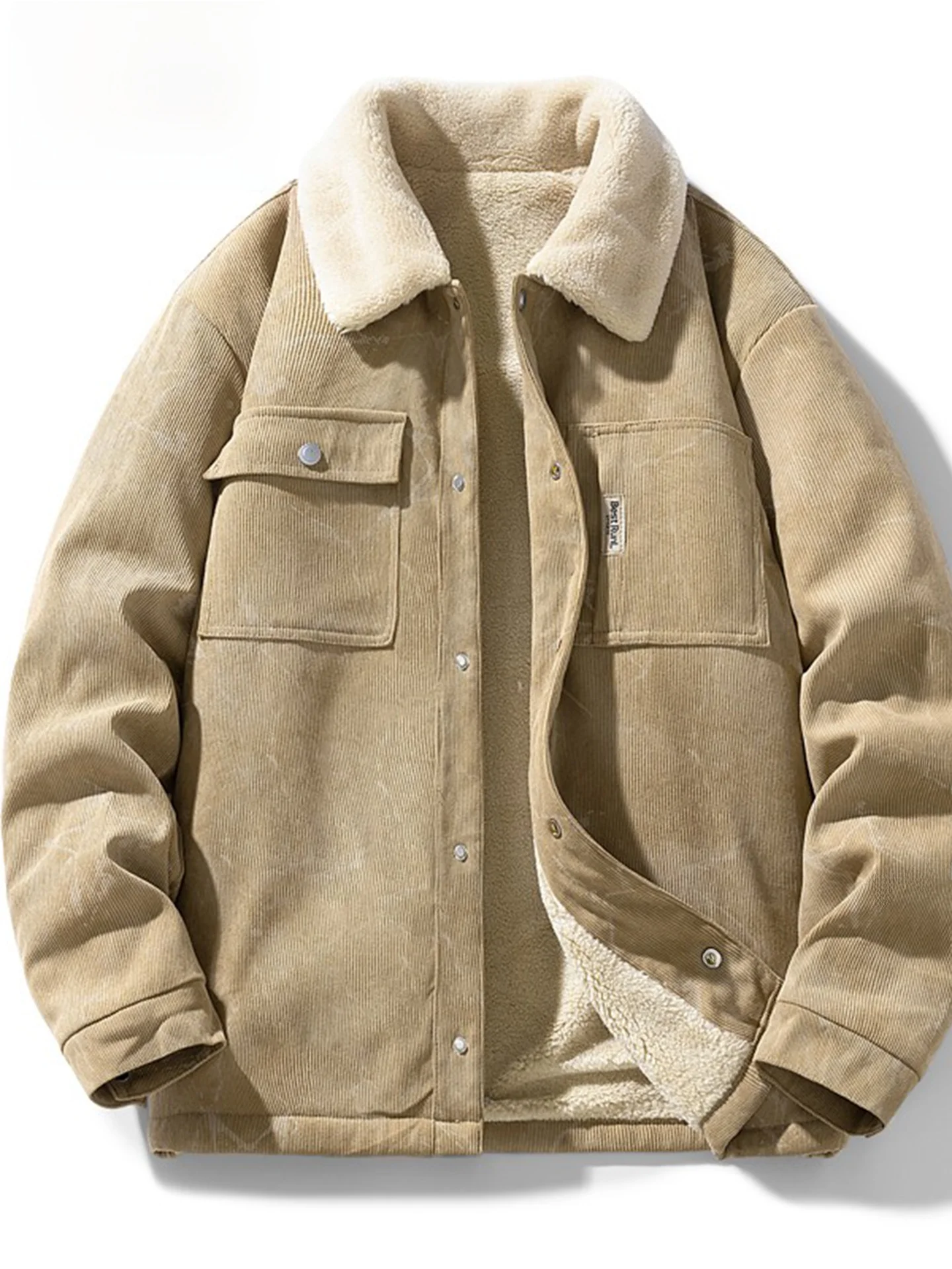 Chaqueta de pana con cuello  para hombre, nueva colección de primavera, de terciopelo de cordero, informal, versátil, cál...