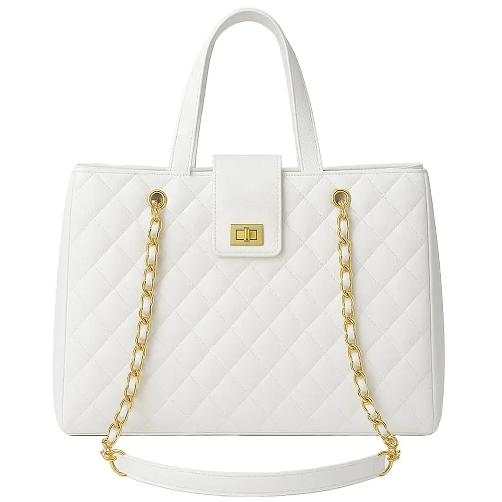 Quilted Laptop Bag for Women, 15.6 inch PU Leather Shoulder Purse Tote Business Office Messenger Casual Handbag