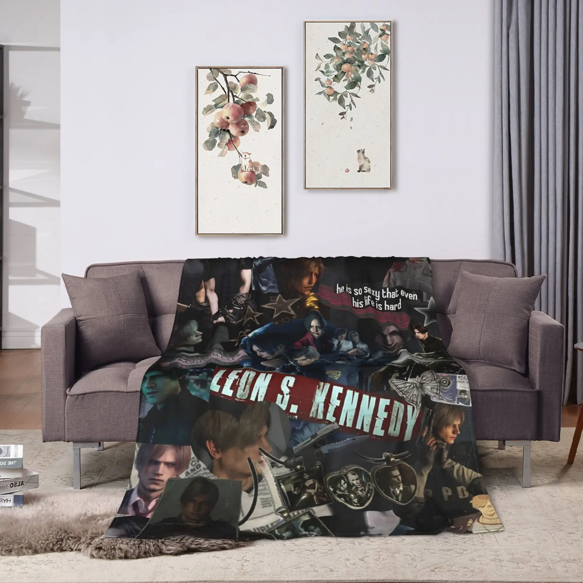 Warm Blankets Airplane Travel Leon Kennedy Resident Evil Throw Blanket Flannel Bedspread For Couch Chair Sofa Bed Sofa Bed Cover
