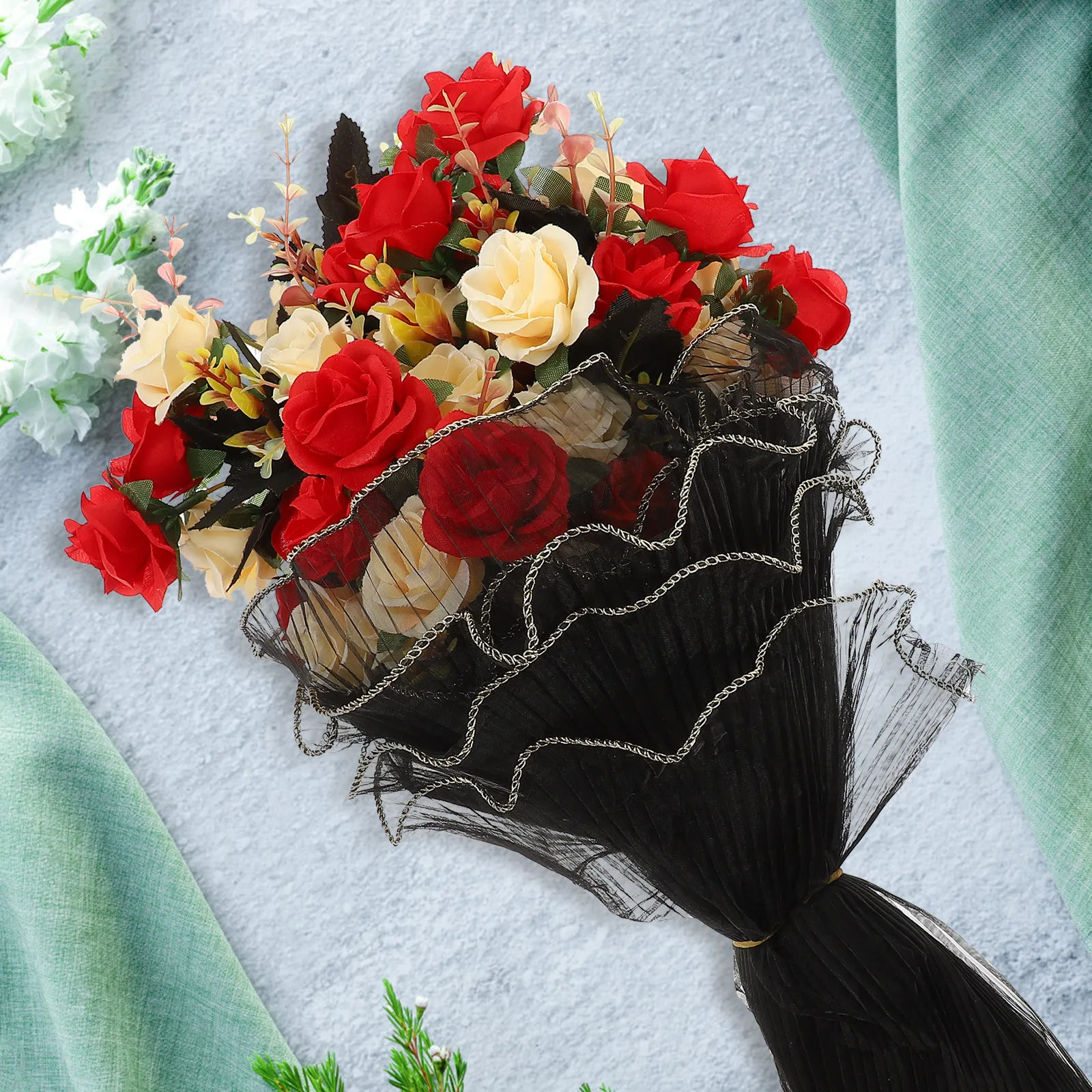 

2 Roll Wrinkled Wave Mesh Flower Wrapping Yarn Floral Bouquet Packaging Yarn for Wedding Gift Party Gift Packing Yarn,