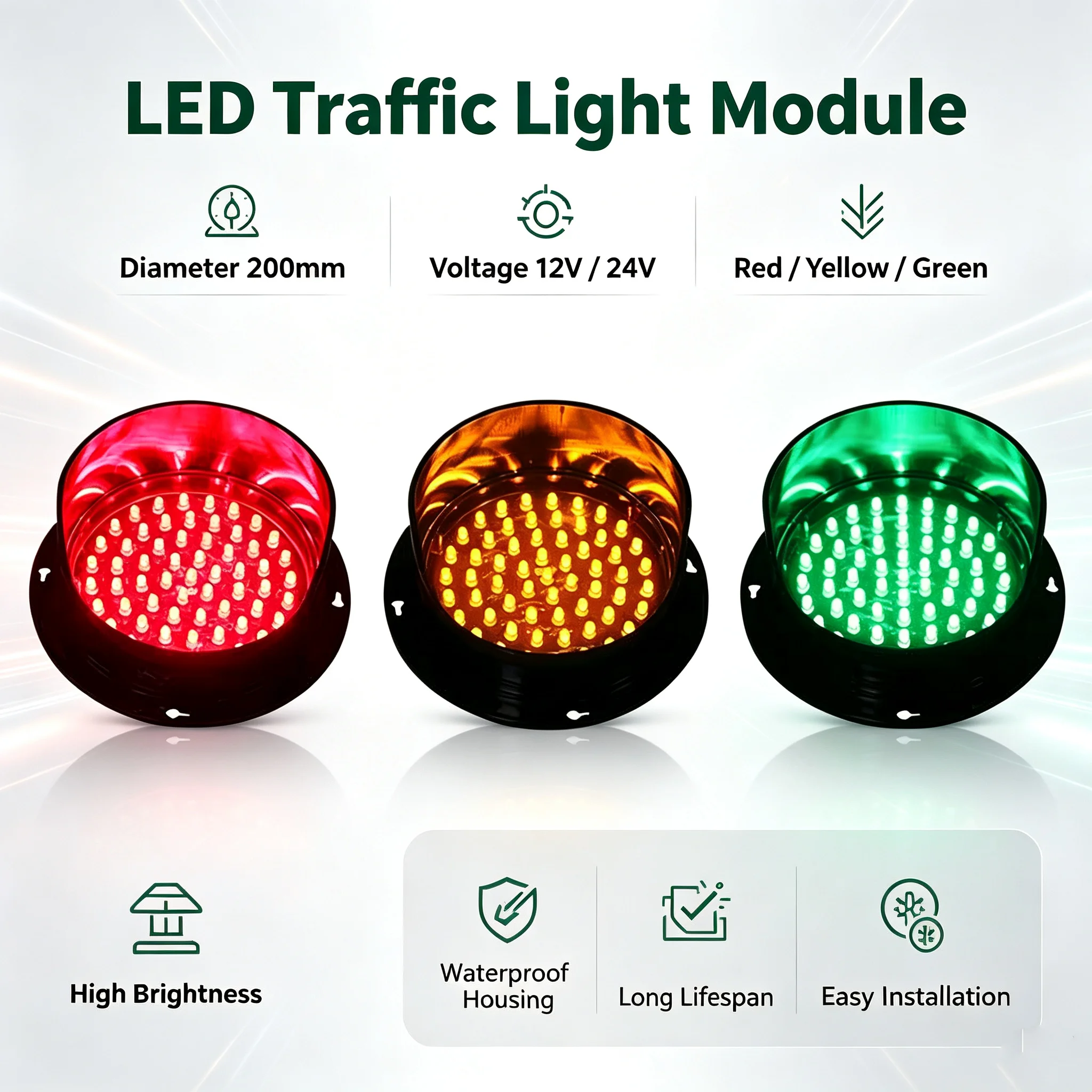 DC 12V/24v yellow LED traffic lamp customized mould 200mm LED traffic signal light lampwick for sale