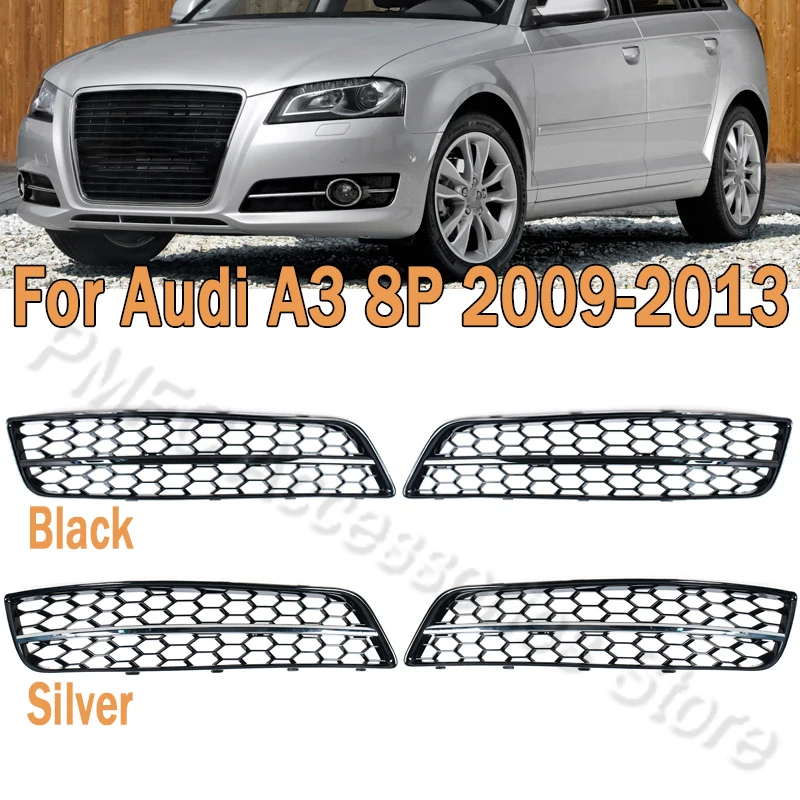 PMFC For Audi A3 8P 2009-2013 8P0807681D 8P0807682D Left Right Car Front Bumper Fog Light Grille Honeycomb Mesh Foglamp Cover