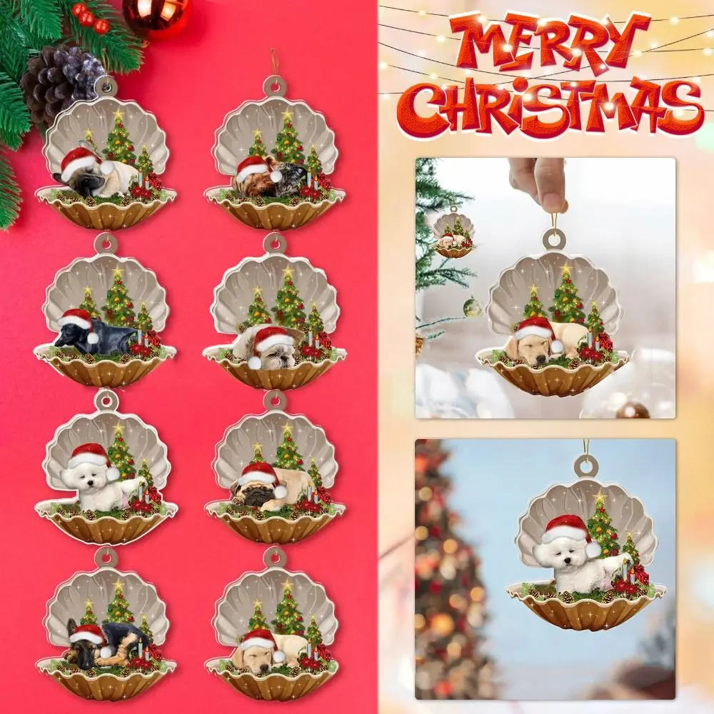 New Year Acrylic Christmas Tree Pendant Sleeping Dog Cute Christmas Decorations Xmas Ornaments Festival