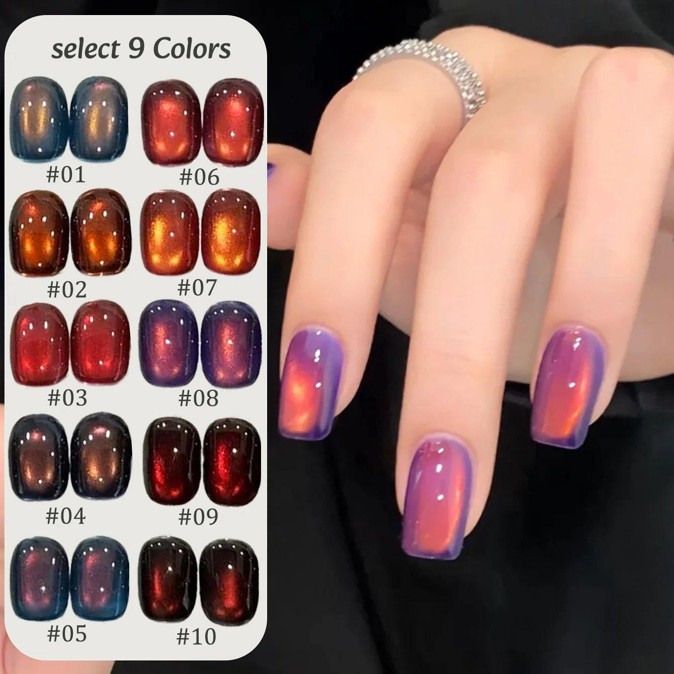 ZH Luxury sunlight Cat Eye Nail Gel Polish Set with Soak Off UV LED Cat Eye Gel Polish Manicure Nail Art Gift Kit For Christma