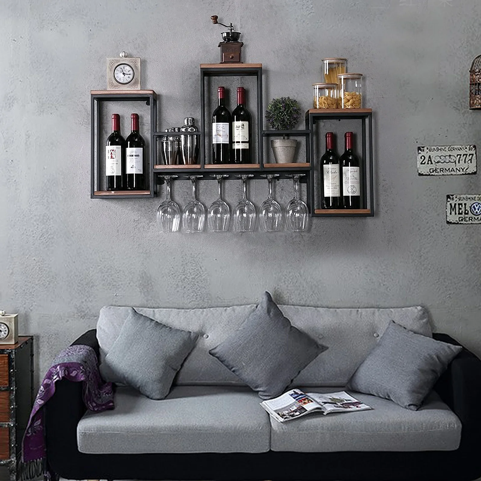 

Wall Mounted Metal Bar Wine Rack Bottle Storage Display Holder Shelf Industrial Wine Rack