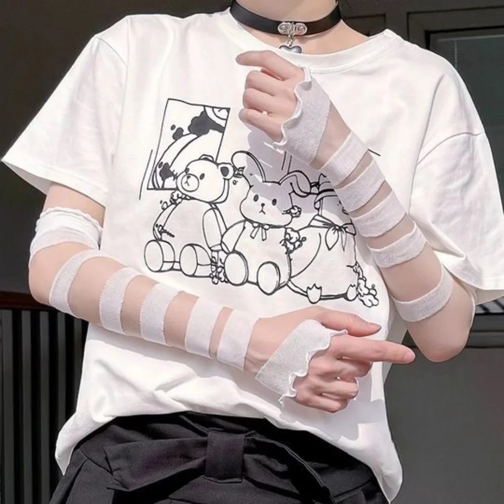 แขน Y2K สายรัดผ้าพันคอ Fingerless ถุงมือ Punk ข้อมือ Cuffs ผ้าพันแผลแขนแขนยืดหยุ่น Subculture ถุงมือ Lolita