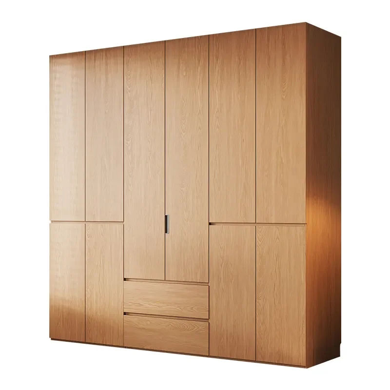 for FAS grade oak solid wood wardrobe household master bedroom storage combination cabinet log color segmented handle-free