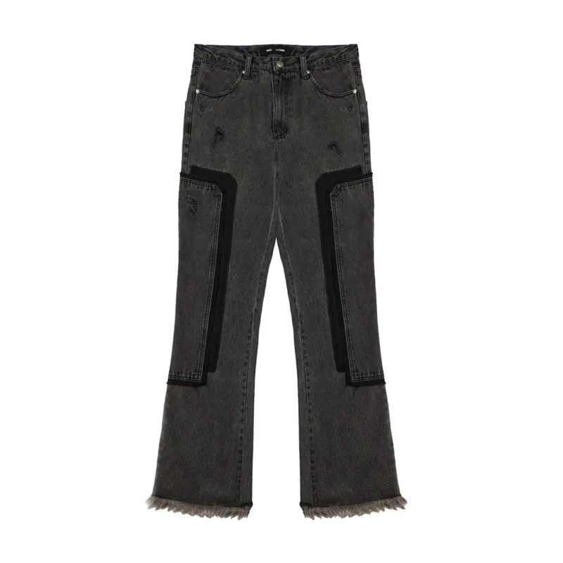 HKSH Autumn New Men's Tide Punk Washed Vintage Patchwork Flared Ripped Casual Jeans Trendy Chic Ins Spliced Denim Pants HK14882