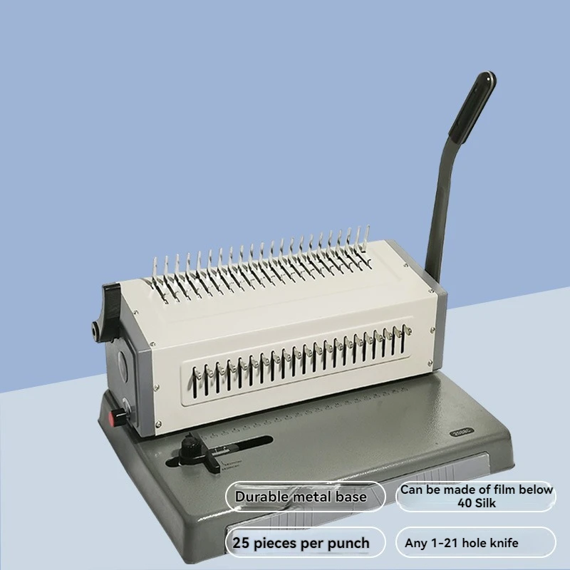 

Rubber Ring Clip Comb Binding Machine, Single Punching 25 Sheets, 21 Holes, Fully Drawn Knife Binding Machine