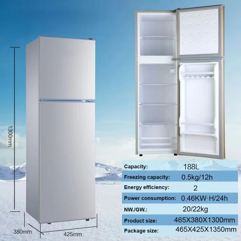 188L Double Door Refrigerator Large Capacity Top Freezer Fridge Energy Star Efficient for Apartment Office Home Low Noise