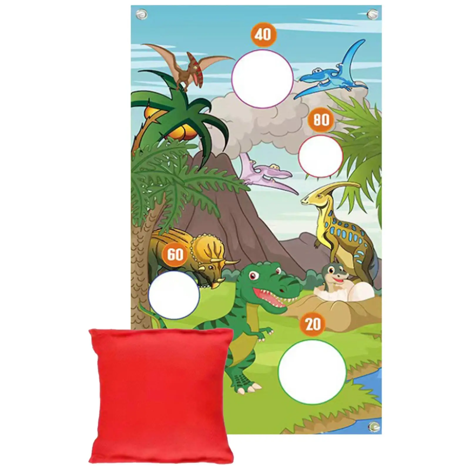 Dinosaur Throwing Game Set with Bags Backdrop Hanging Banner for Kids Family Party Supplies Outdoor Activity