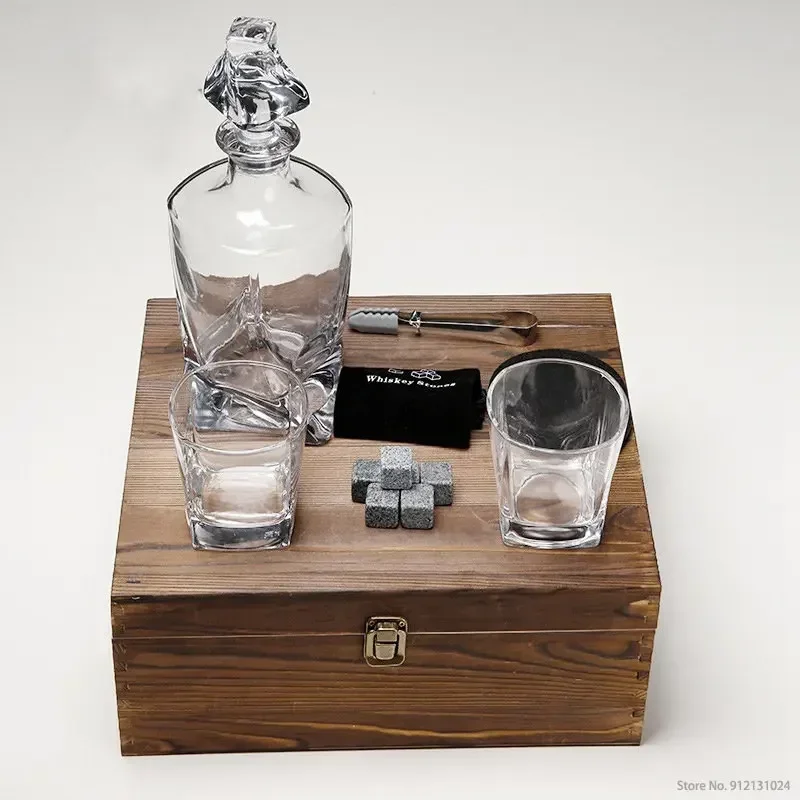 

Crystal Whiskey Decanter with Wooden Gift Box and Old Fashioned Glass Cup, Lead-free Barware, 3 Pcs Set