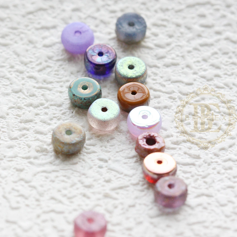 6 Pieces Czech Aged Glass Heishi Spacer Beads - Varies Colors - 6x3mm (NVA-32)