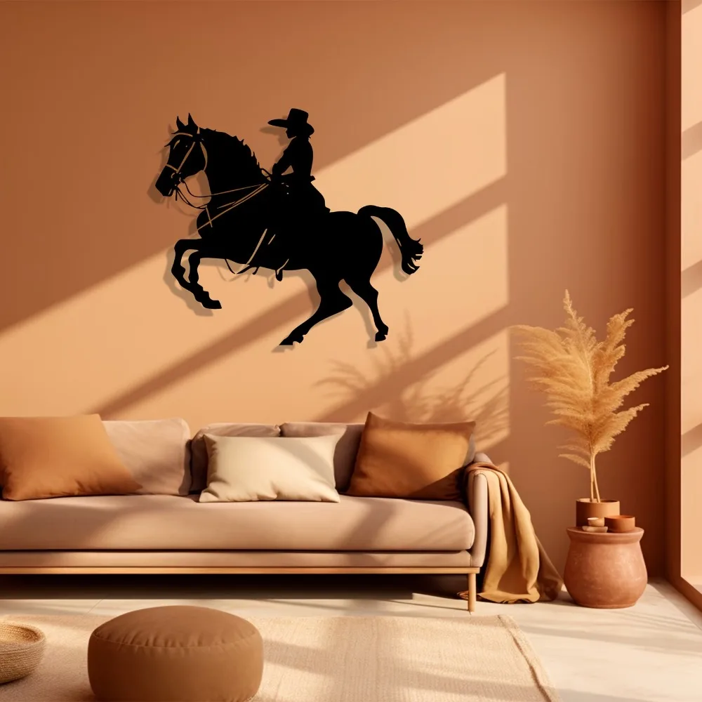 CIFBUY Metal Wall Art Cowboy Horse Aluminum Sculpture Rustproof Waterproof Western Decor For Ranch Garden Ornament