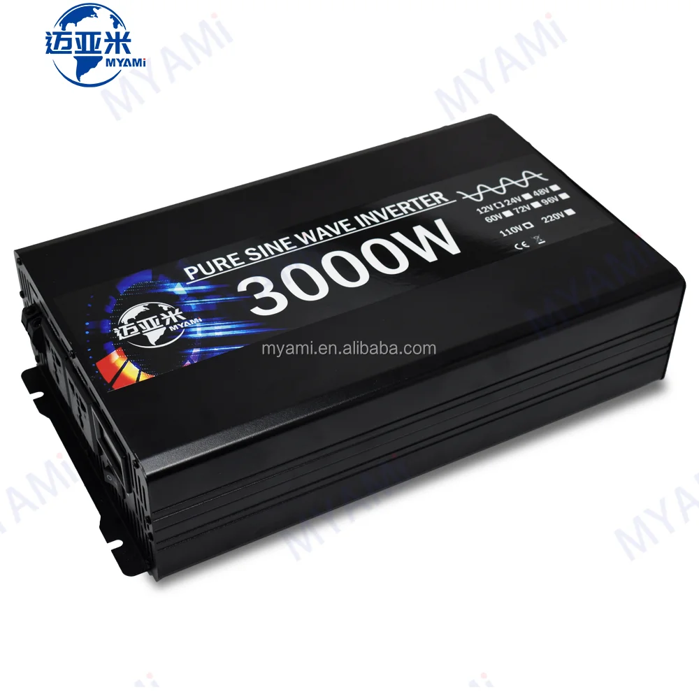 MYAMi Design Upgrade 3000W 12V 24V 48V 60V 72V 96V DC to AC hous ehold Solar Car Pure Sine Wave Power Inverter for Solar System