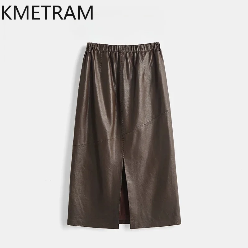 KMETRAM 100% Sheepskin Genuine Leather Skirt High Waist Pencil Skirts for Woman Clothing Slim Midi Skirt Loose Юбка Женская 2026