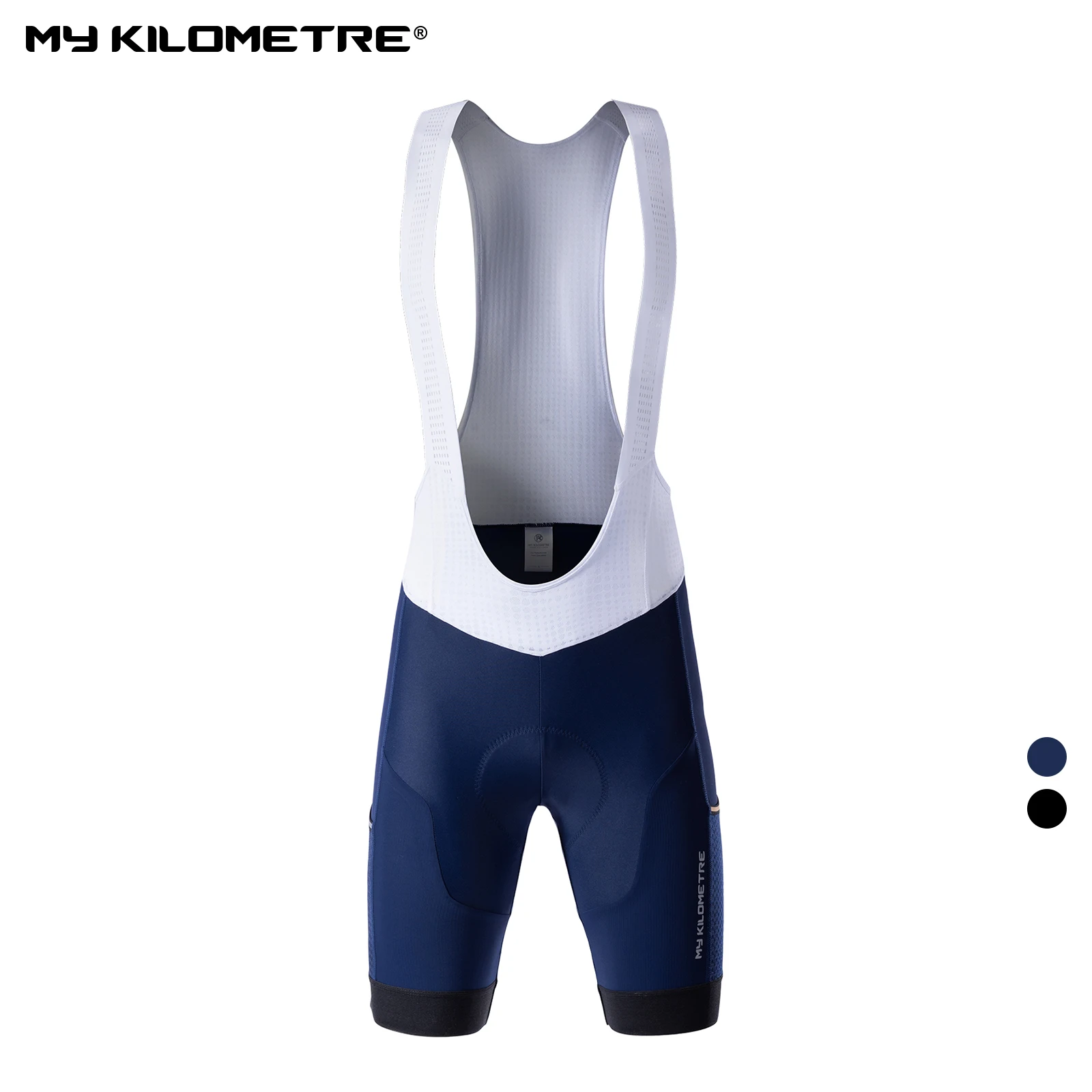 MY KILOMETRE Men's Cycling Bib Shorts Padded Mens Gravel Bicycle Biking Bib Tights with Leg Pockets Black Blue Sizes XS-2XL