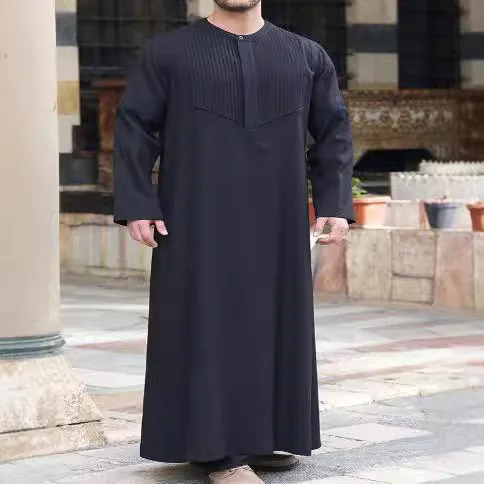 2025 メンズロングシャツカジュアルユースレギュラーブラックイスラム教徒ローブイスラム教徒ロングドレスローブアバヤラマダンドバイ高級イスラムエレガント