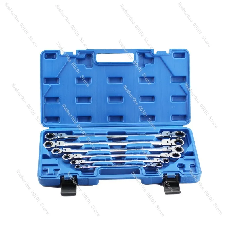6-Piece Set Extended Folding Double-Headed Ratchet Wrench Two-Way Torx Quick Wrench Set Auto Repair Special Wrench