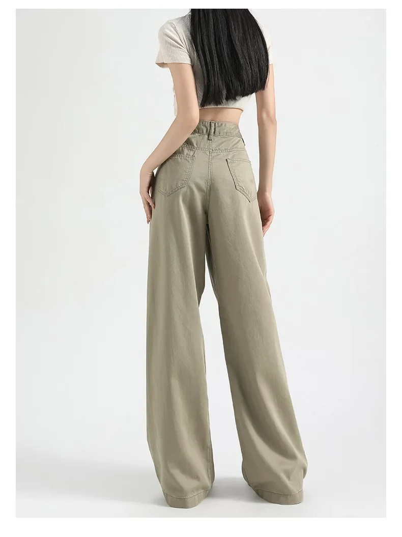 2025 New Spring Autumn Women Pink Oatmeal Beige Gray Long Pants Lady Korean Version Concise Baggy Wide Leg Straight Leg Trousers