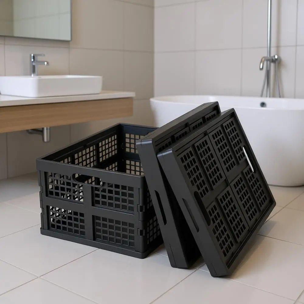 

34 Quart Collapsible Storage Crate, 3 Packs Plastic Folding Storage Basket Bin, Grey