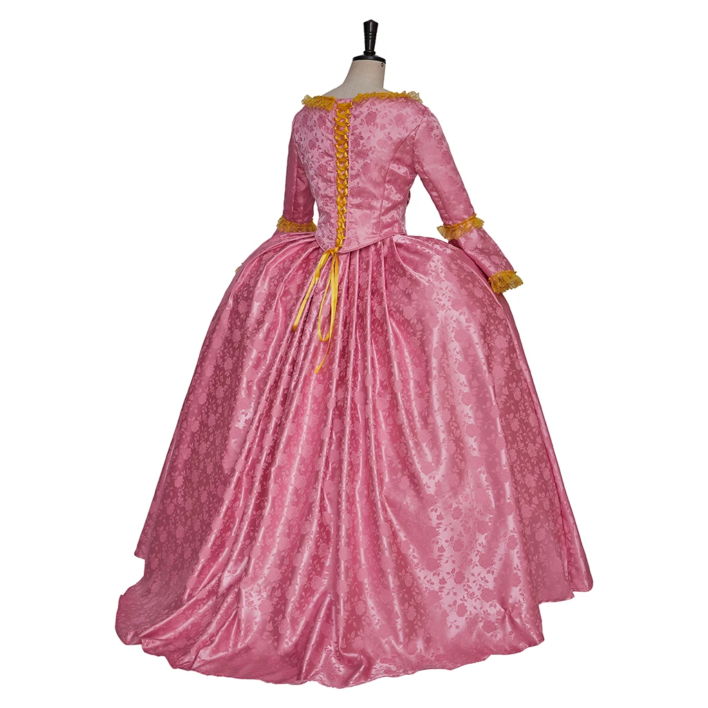 コロニアルロココバロック仮面舞踏会コスプレボールガウンドレスロココピンクドレス女性のエレガントな中世ファンシーピンク花柄ドレス