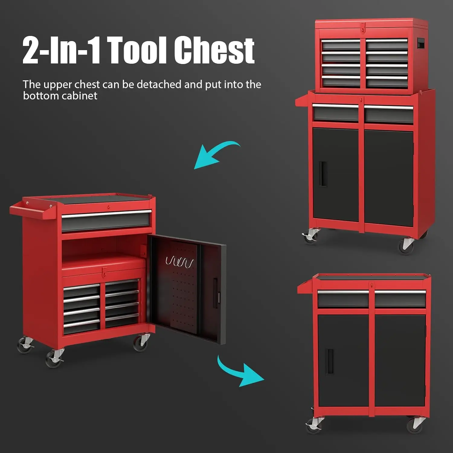 Imagem -04 - Gophus Rolling Tool Armário de Armazenamento 5-drawer Ferramenta Peito Destacável Top Tool Box Forro Universal Bloqueável Rodas Adjusta