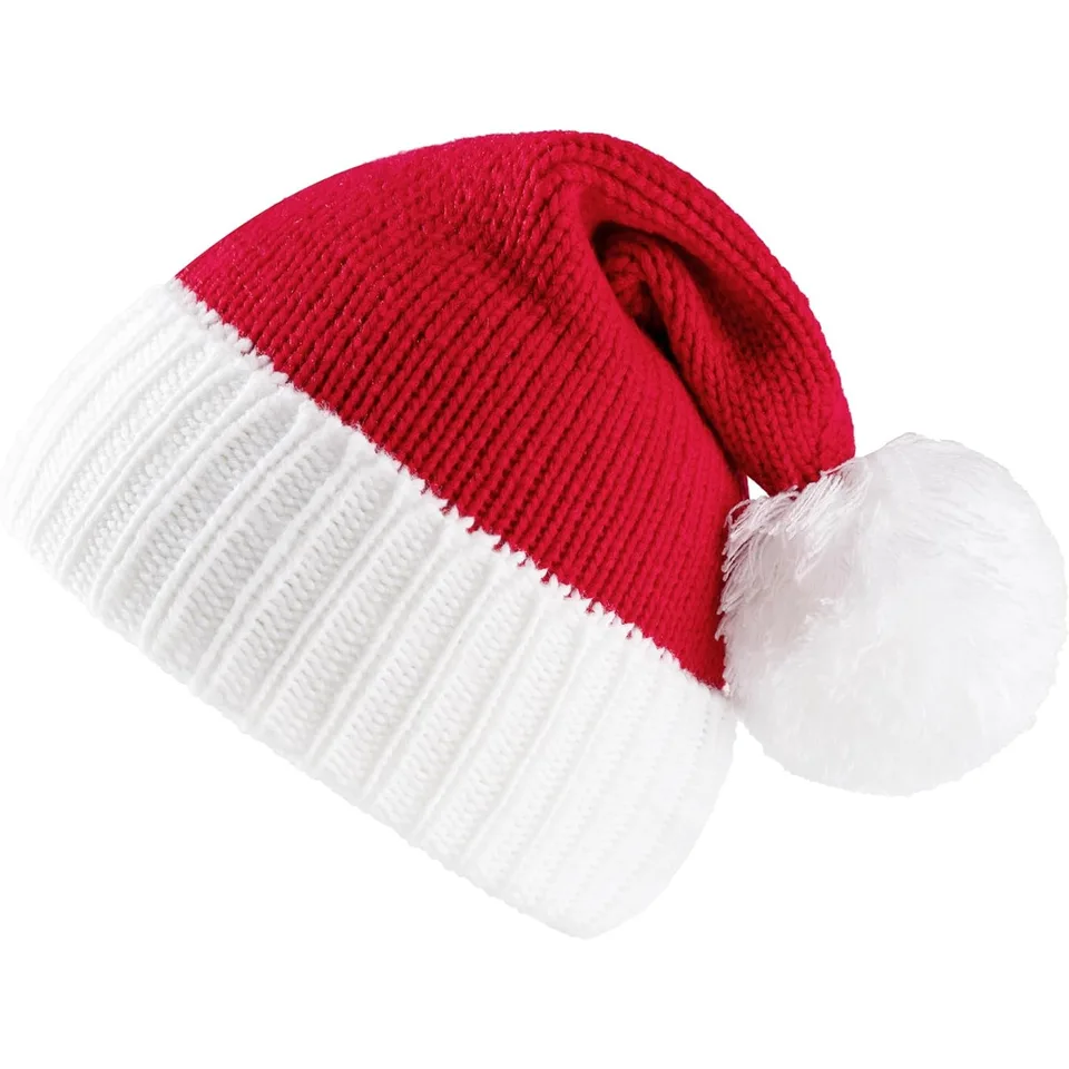 Giggling Getup Santa Hat with Pom Poms, Red Knitted Christmas Hat for Party Dress Up, image 8