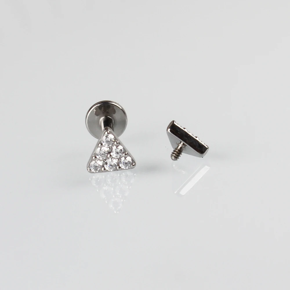 

ASTM F136 Titanium Triangle Thread Bezel Set Zircon Cartilage Tragus Earrings Lip Stud Helix Piercing Jewelry