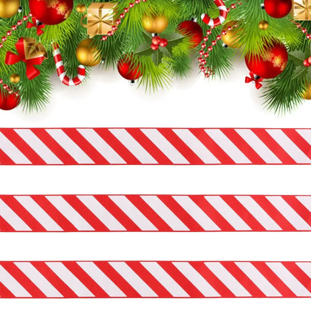 Christmas Navidad Ribbon Candy Cane Stripe Ribbons for Xmas Decor Tree Gift Wrapping Wedding Decoration DIY Red & White 5 Yards