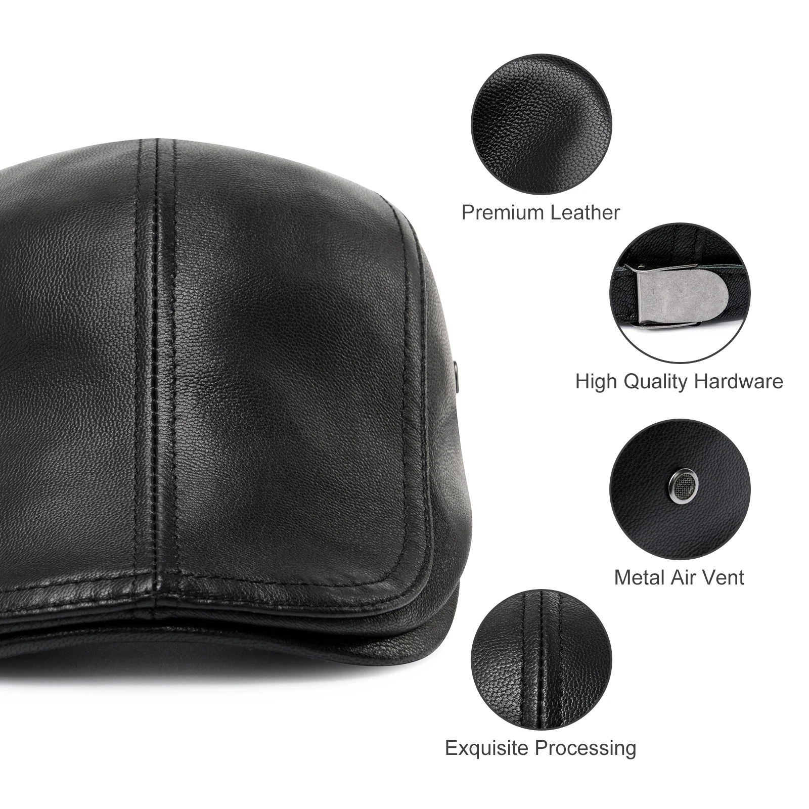 BOTVELA Men's Adjustable Newsboy Cap Beret Driving Hunting Fishing Hat Genuine Leather Ivy Cap Fashion Gatsby Ivy Flat Cap