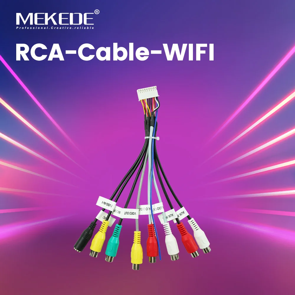 MEKEDE 20Pin RCA Audio Video Cable Output Socket CVBS Aux In Amp Control Wire Fan Adaptor With 4G SIM Slot Cable Car Accessories