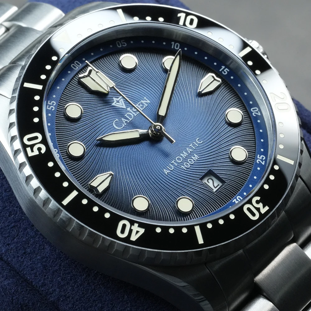 CADISEN Mechanical Automatic Watch Luxury Sapphire Japan MIYOTA 8215 Blue Wristwatch Ceramic Ring Waterproof Gift Men Watch