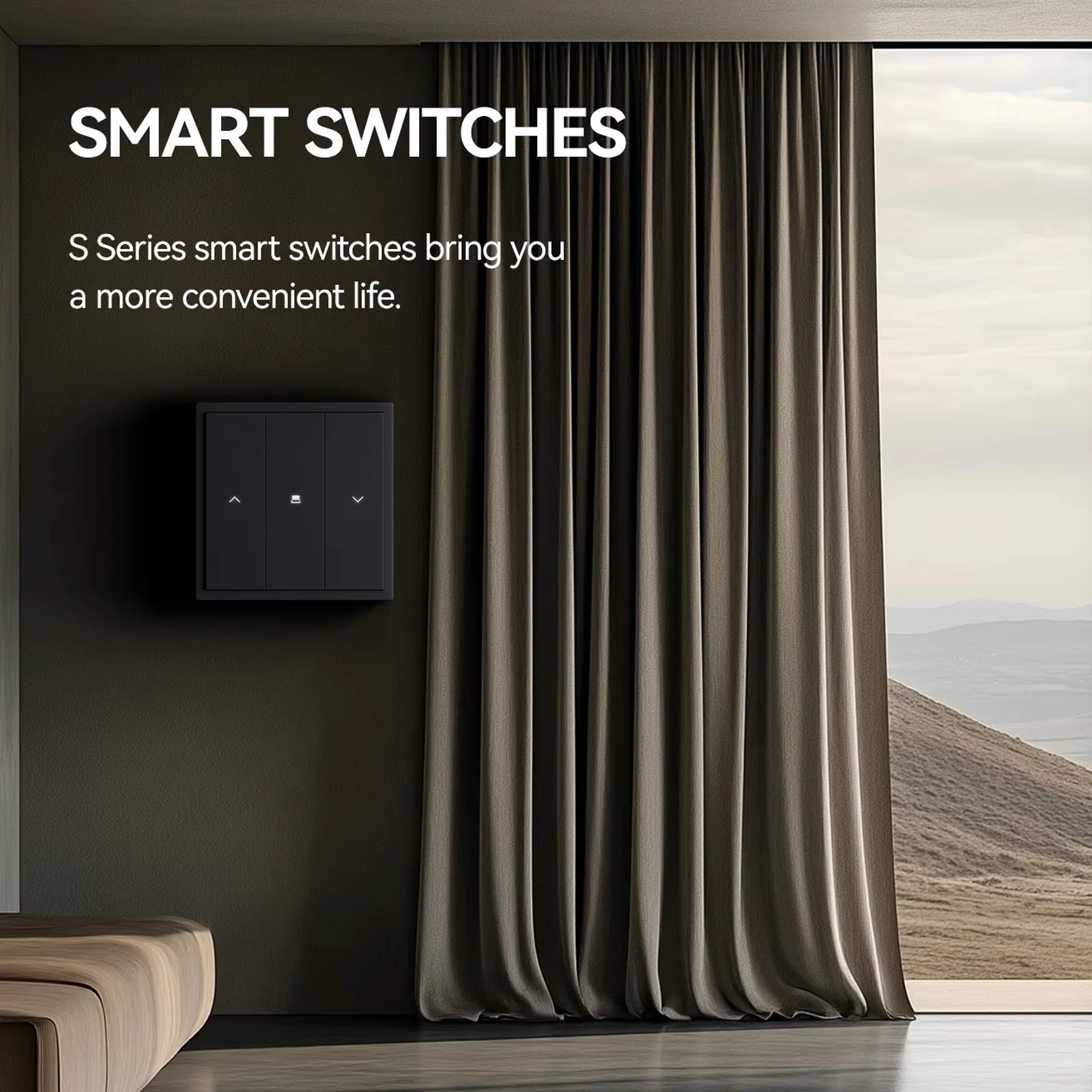 BSEED Zigbee Curtain Switches Smart Mechanical Large Button Shutter Switch Zigbee Click Switches Wall Smart TUYA Roller Black