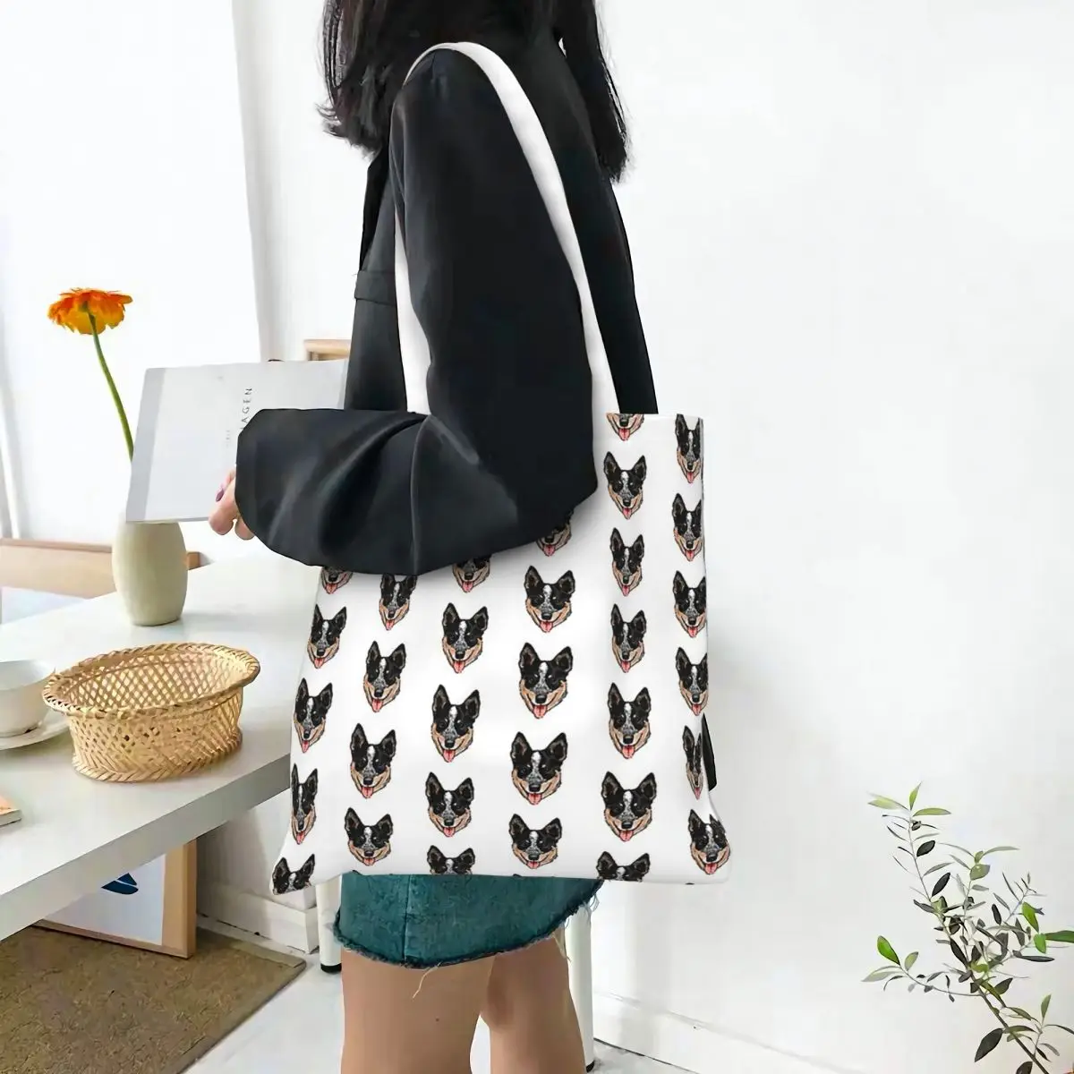 Australian Cattle Dog Lover, Blue Heeler Love Shopping Bags Canvas The Tote Bag Foldable for Women Shoulder Tote Travel Handbag