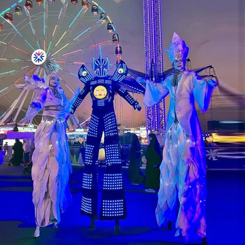 Lumière LED costume éclairage robot costume éclairage robot scène ensemble écran LED disfraz fête d'halloween