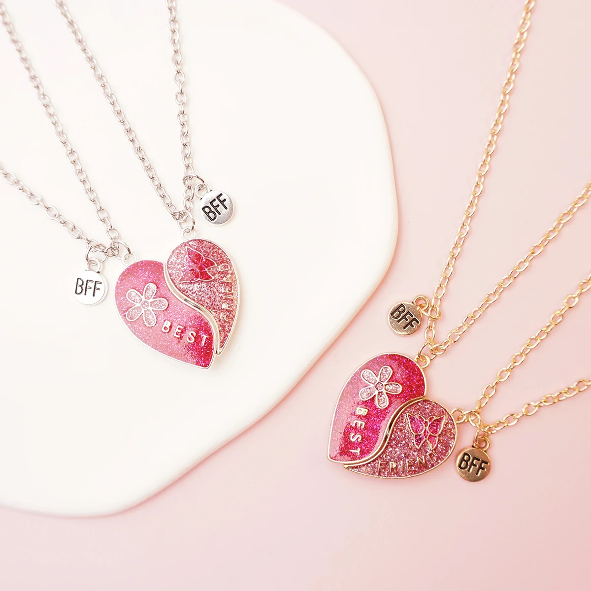 2 Pcs/Set Magnetism Best Friends Pendant Necklace for Women Cute Butterfly Flower Broken Heart Clavicle Chain BFF Best Friends