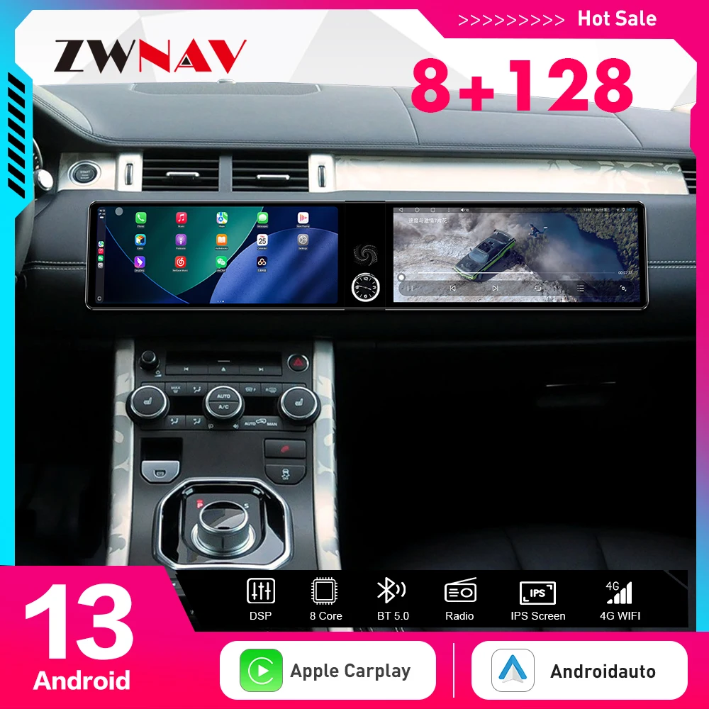 

Автомобильный радиоприемник Android 13 CarPlay 24,6 дюйма с сенсорным экраном для Range Rover Evoque 2012-2015, GPS-навигация, мультимедийный плеер Androidauto