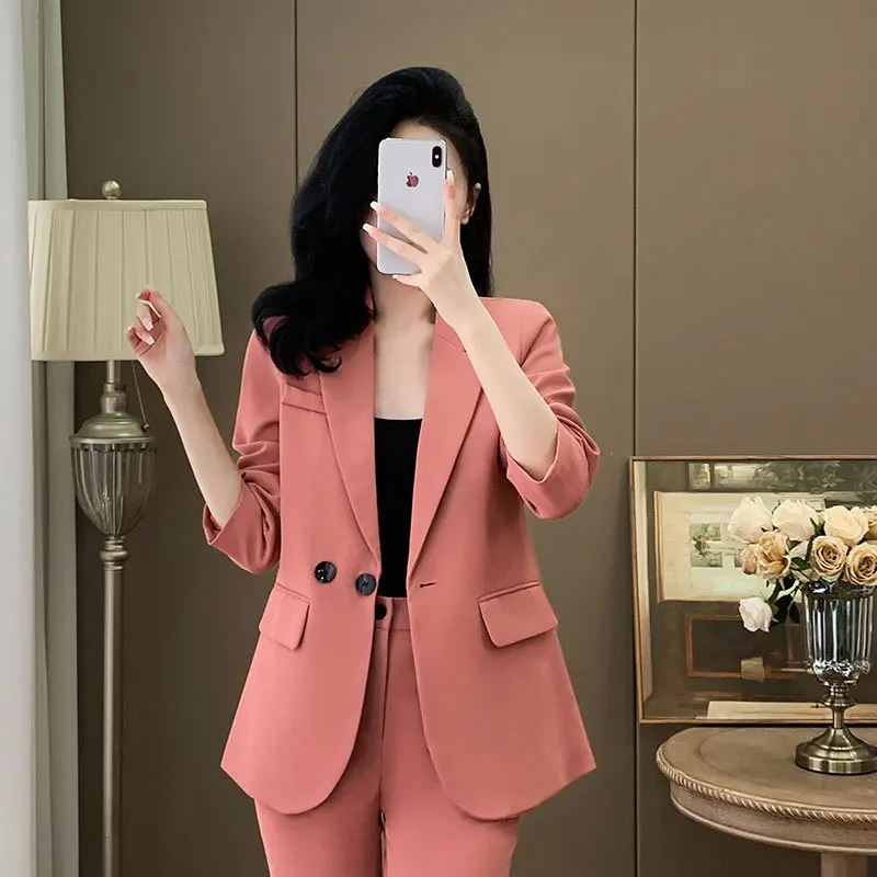 Pink Blazer Women's Autumn Clothing2024New High-Grade Business Wear Temperament Casual Suit Small Man