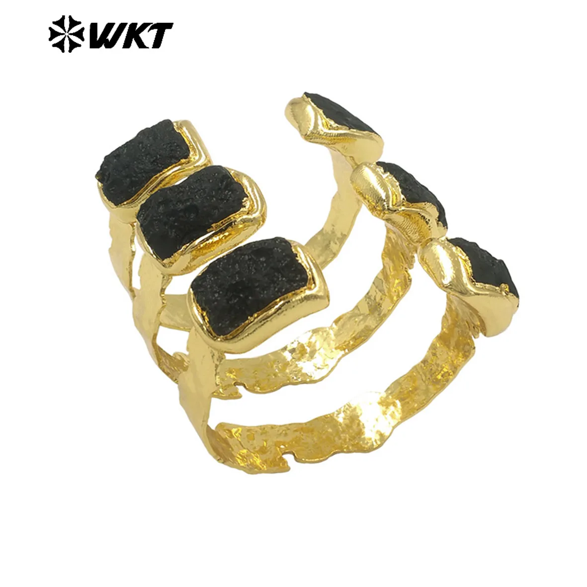 

WT-B664 New Arrival Natural Black Meteorite Stone Cuff Bangle With 18k Gold Plating Daily Decoration For Unisex ACC