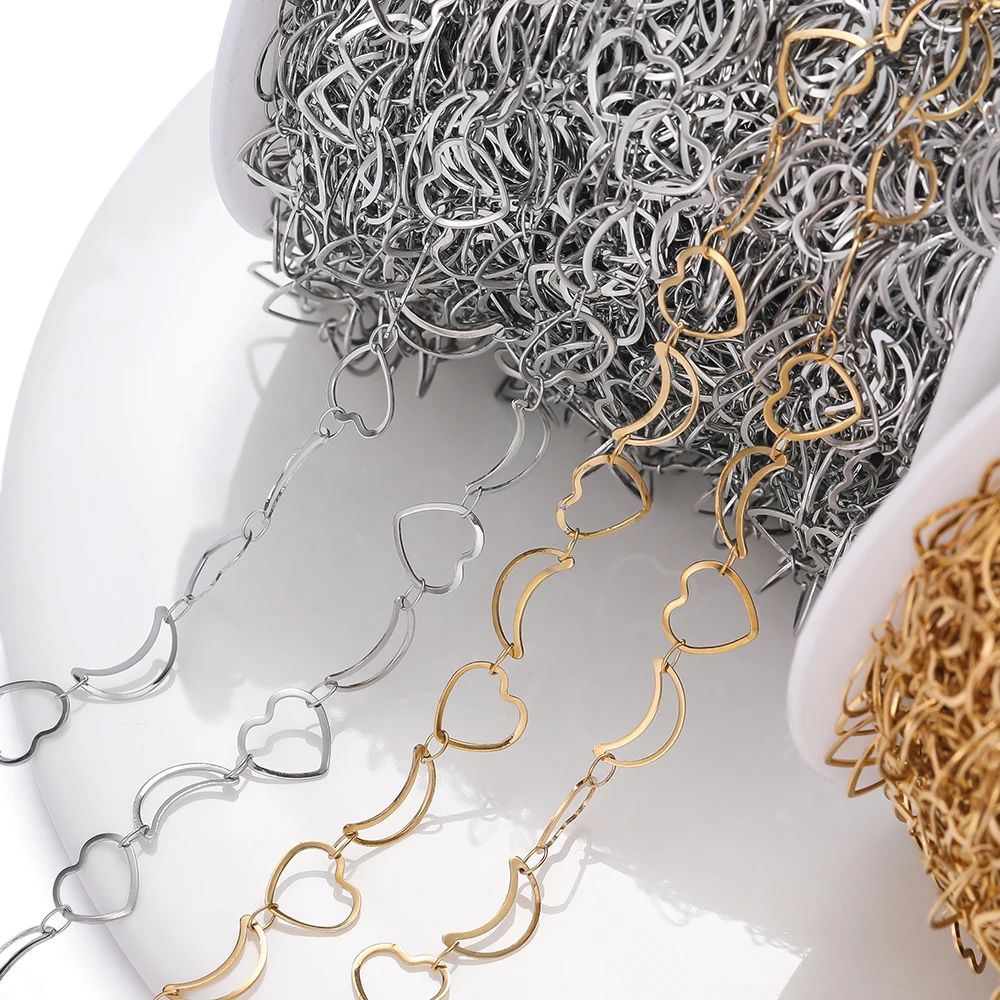 1meter Stainless Steel Hollow Heart And Moon Link Golden Chains for Handmade DIY Necklace Bracelet Anklet Jewelry Making Chains