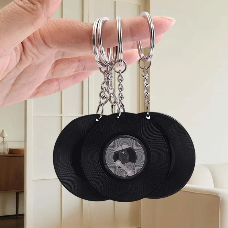 Creative Vinyl Record Acrylic Keychain Customizable DIY Retro Music Pendant Trendy Backpack Bag Charm Gift Jewelry Accessory