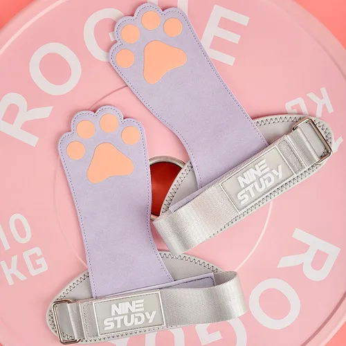 Imagen 2 del producto 1Par Lindo Pata de gato Gimnasio Guantes de fitness Correas Agarres Peso Cinturón de poder Almohadillas de elevación Entrenamiento Ejercicio Protección Guante de piel de vaca
