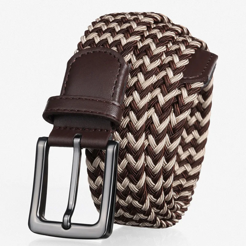 125cm Long Men Belt Mixed Color Matching Elastic Braided High End Golf Business Pin Buckle Pants Jeans Accessories Colorblock