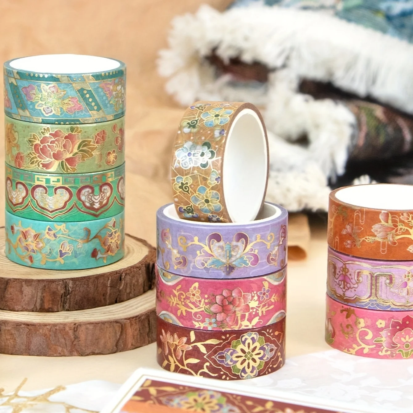12pcs Flower Blossom Washi Tapes Set Retro Golden Foil Decoration Stickers Floral Pattern Masking Tape Adhesive Stickers A3338