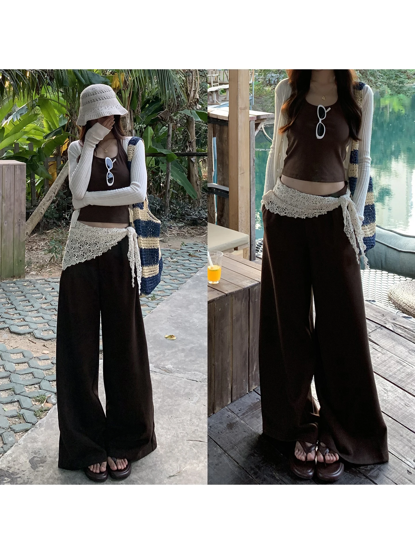 

High Waist Wide Leg Casual Pants Women's Spring 2026 New Style Drapey Comfortable Coffee Color Lazy Style Long Trousers