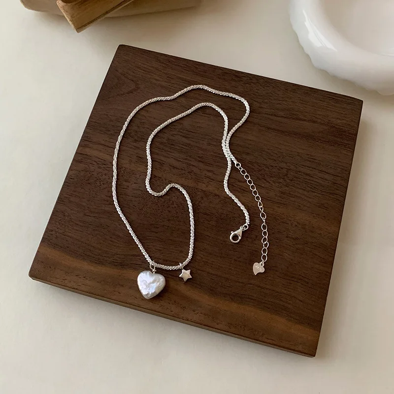 VENTFILLE 925 Sterling Silver Love Heart Pearl Star Necklace for Women Girl Shiny Choker Minimalism Design Jewelry Dropshipping