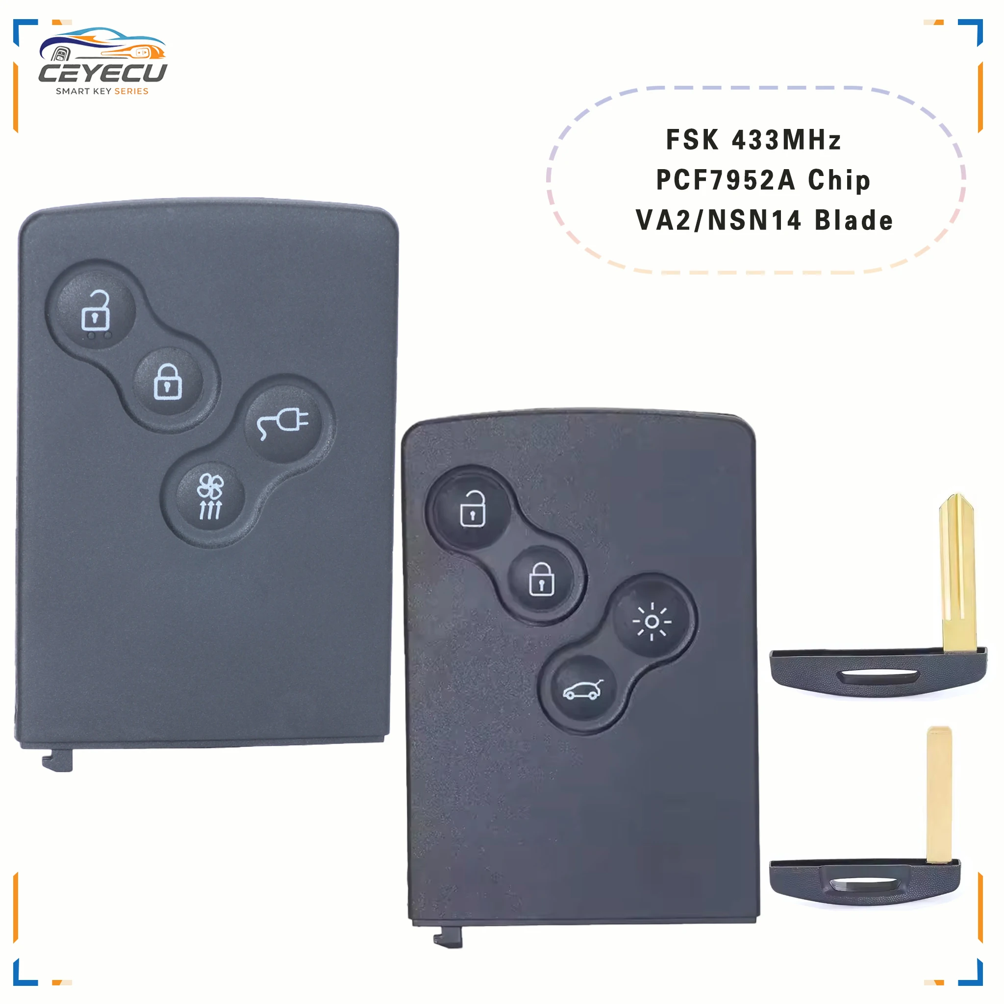 KEYECU FSK 433.92MHz PCF7952A Keyless Go Smart Key Fob for Renault Koleos I Megane III Scenic III Grand Scenic VA2 NSN14 Blade