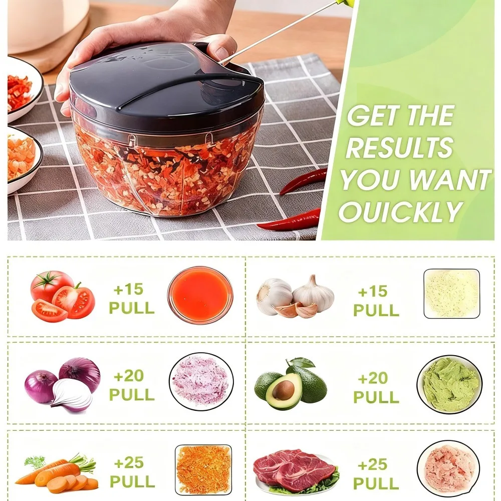 Manual Food Processor Vegetable Chopper Portable Pull String Garlic Chopper Multifunctional Kitchen Tool for Chili Vegetables